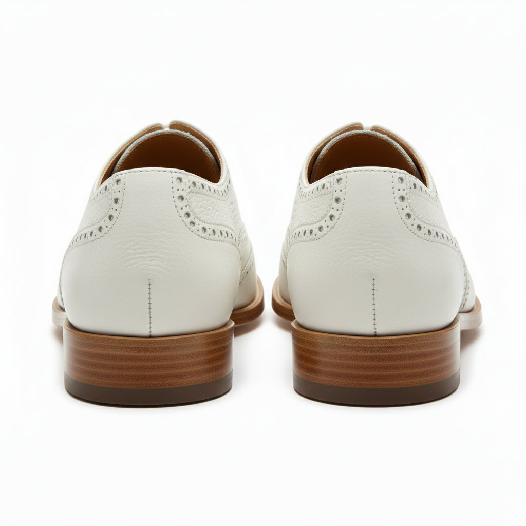 Men's White Wingtip Brogue Leather Dress Shoes - back-view