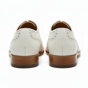 Men's White Wingtip Brogue Leather Dress Shoes - back-view