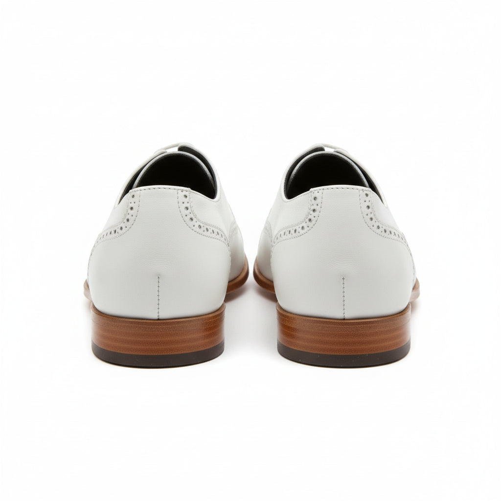 Men's White Wingtip Leather Party Shoes - back-view