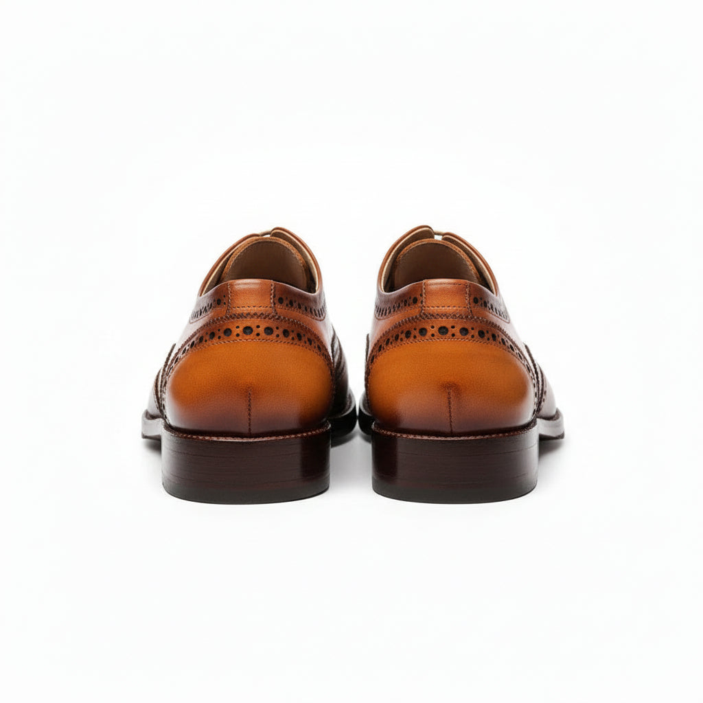 Men's Tan Leather Wingtip Oxford Dress Shoes - back-view