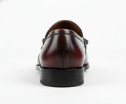 back-view - Handmade Men Burgundy Leather Fringe Dress Shoes, Men Leather Penny Loafer