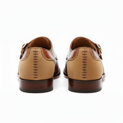 Tan Brown Monk Strap Leather Shoes with Buckle Closure - back-view