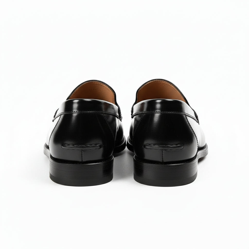 Men's Black Leather Penny Loafers - back-view