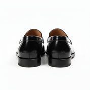 Men's Black Leather Penny Loafers - back-view