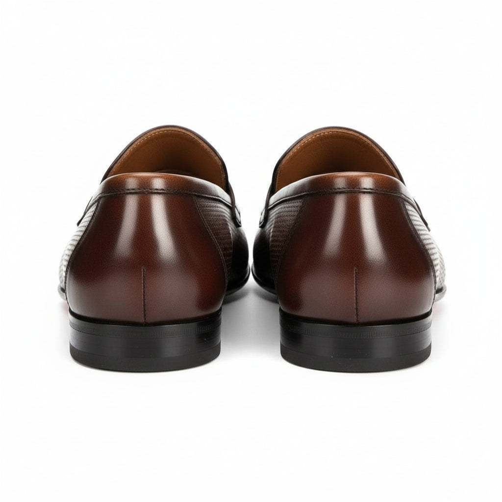 Men's Brown Leather Penny Loafer Shoes - back-view