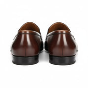 Men's Brown Leather Penny Loafer Shoes - back-view