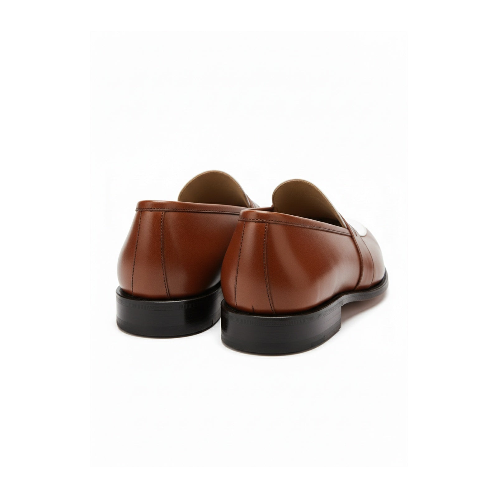 Two-Tone Leather Loafer Moccasins in Brown and White - back-view