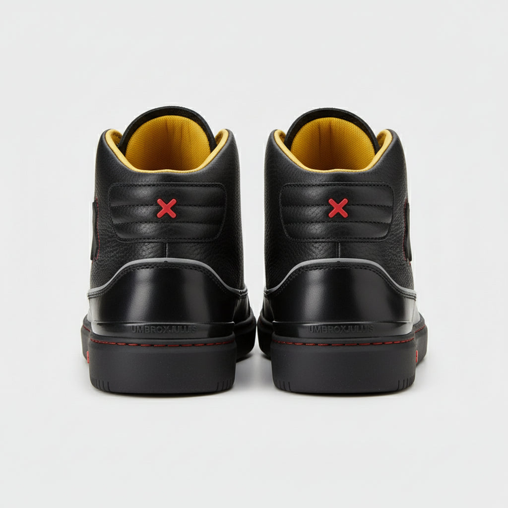 back-view - Unisex Black Leather Biker Sneakers