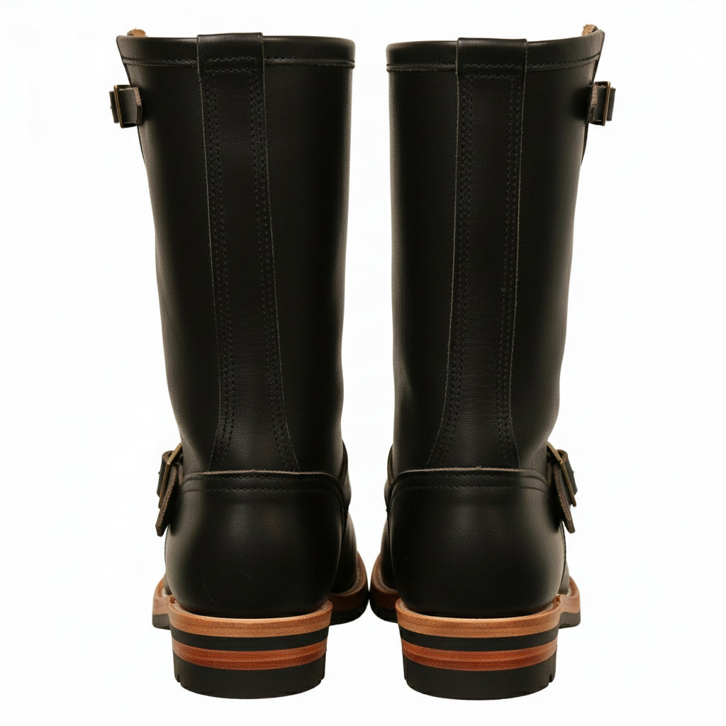 Western Cowboy Boots with Vintage Buckle and Square Heel - back-view