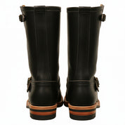 Western Cowboy Boots with Vintage Buckle and Square Heel - back-view
