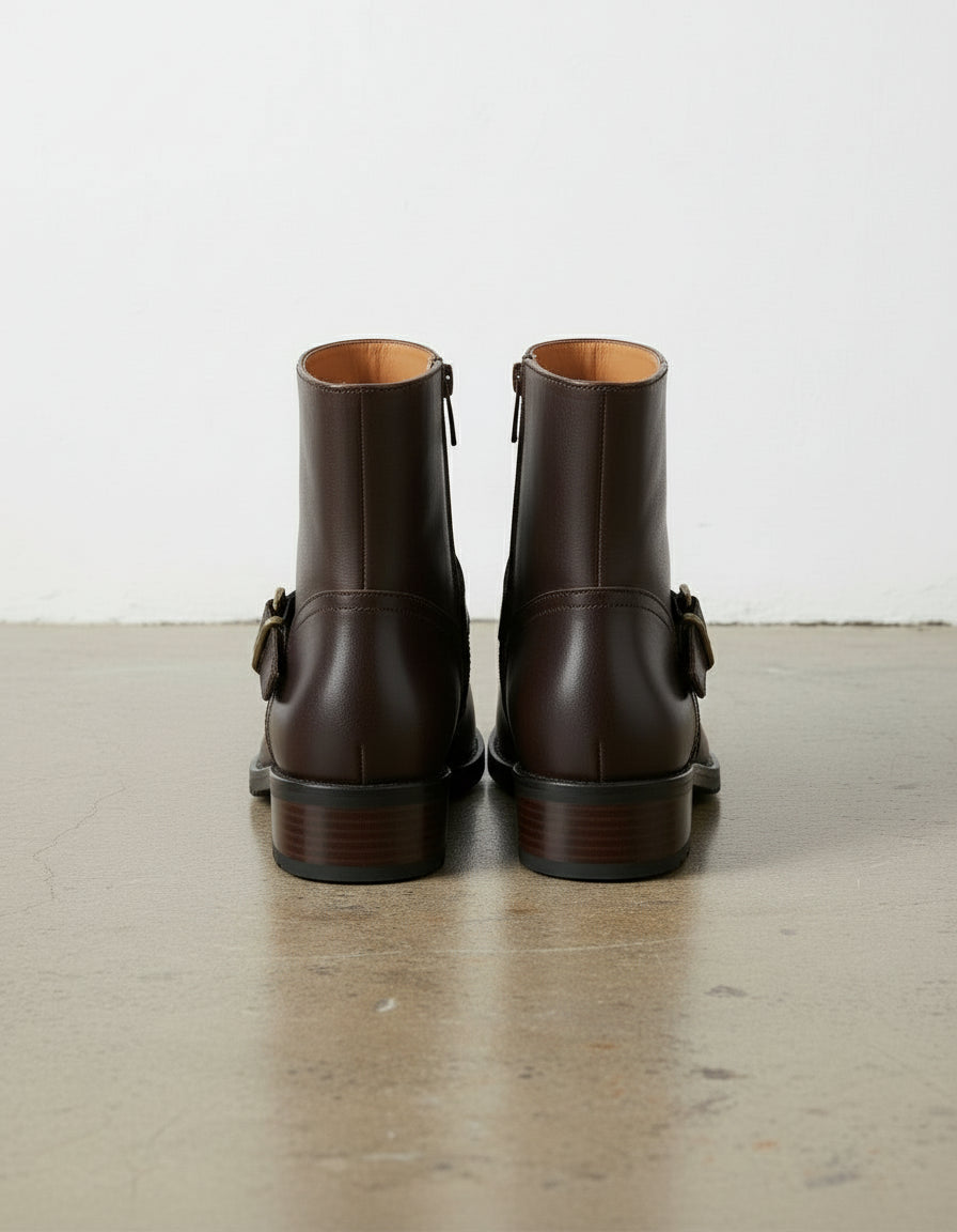 back-view - Women's Handmade Brown Ankle-High Leather Artisan Moto Boots