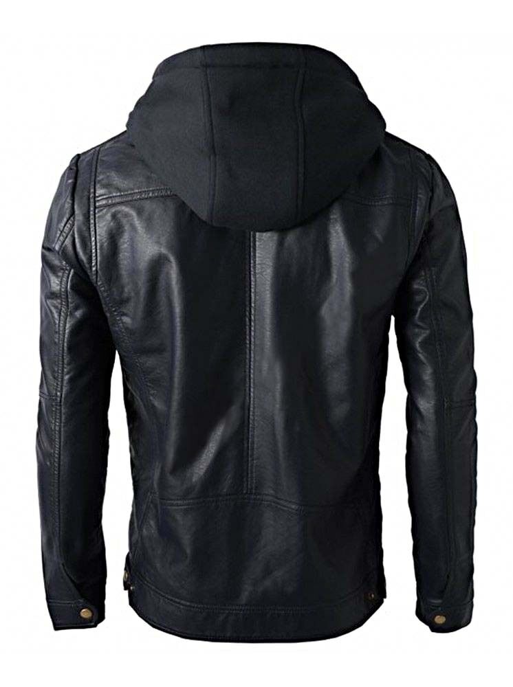 Hooded Leather Biker Jacket for Winter - Image 3