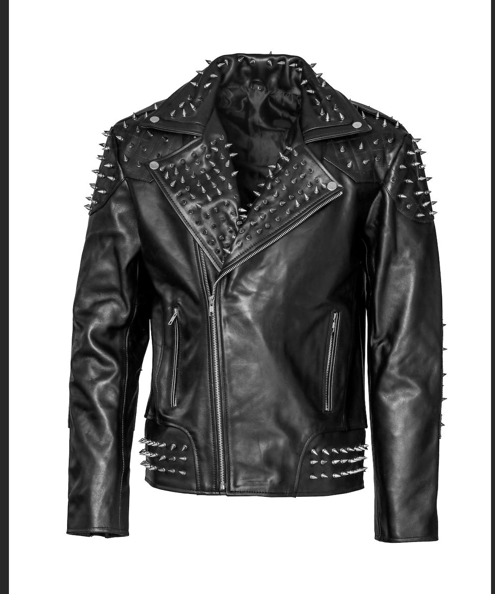 Men's Studded Black Leather Jacket in Gothic Style