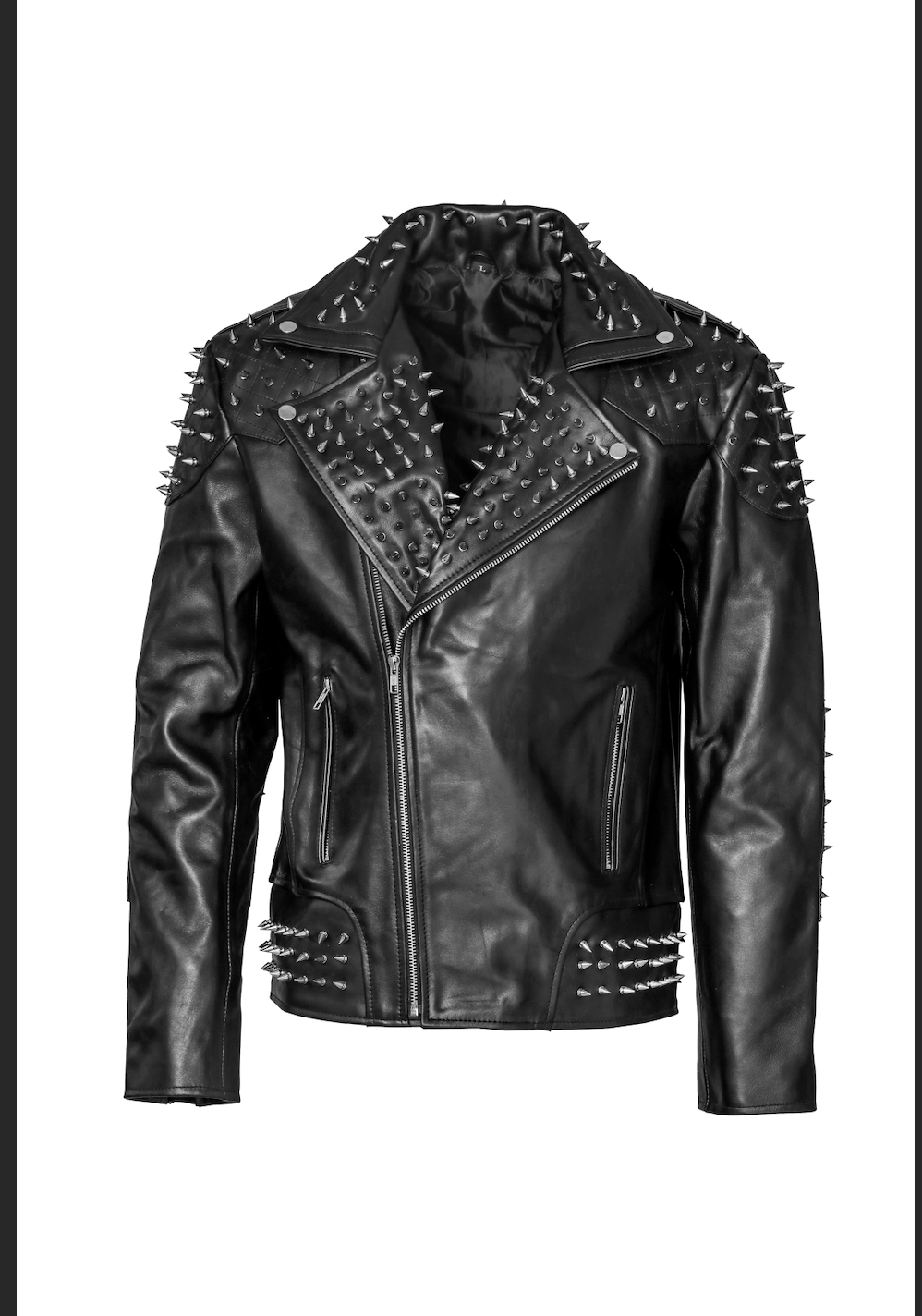 Men's Studded Black Leather Jacket in Gothic Style