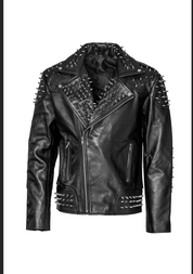 Men's Studded Black Leather Jacket in Gothic Style