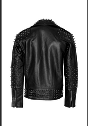 Men's Studded Black Leather Jacket in Gothic Style - Image 2