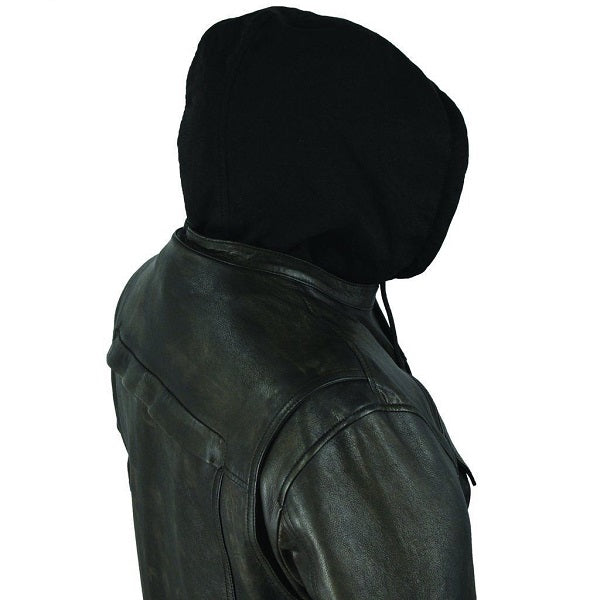 Men's Black Leather Jacket with Hoodie - Image 3