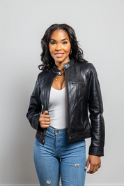 Women's Stylish Black Leather Jacket, Women's Durable Streetwear Leather Jacket