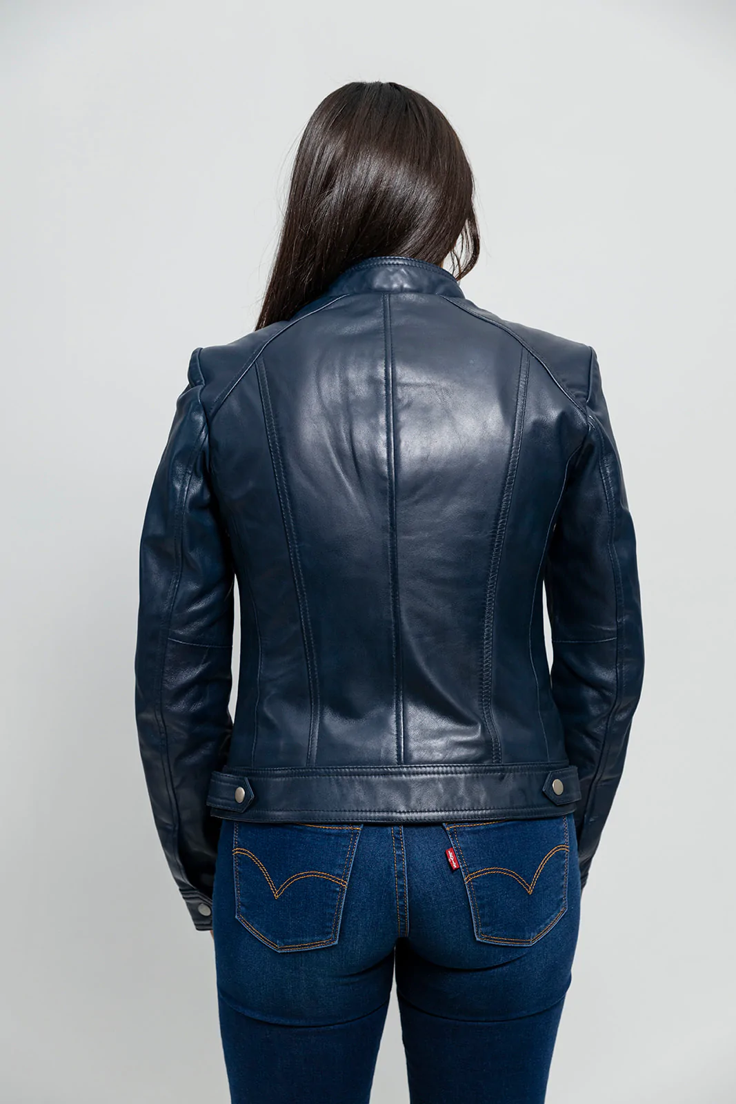 Women's Blue Genuine Leather Jacket, Women's Streetwear Genuine Leather Jacket - Image 4