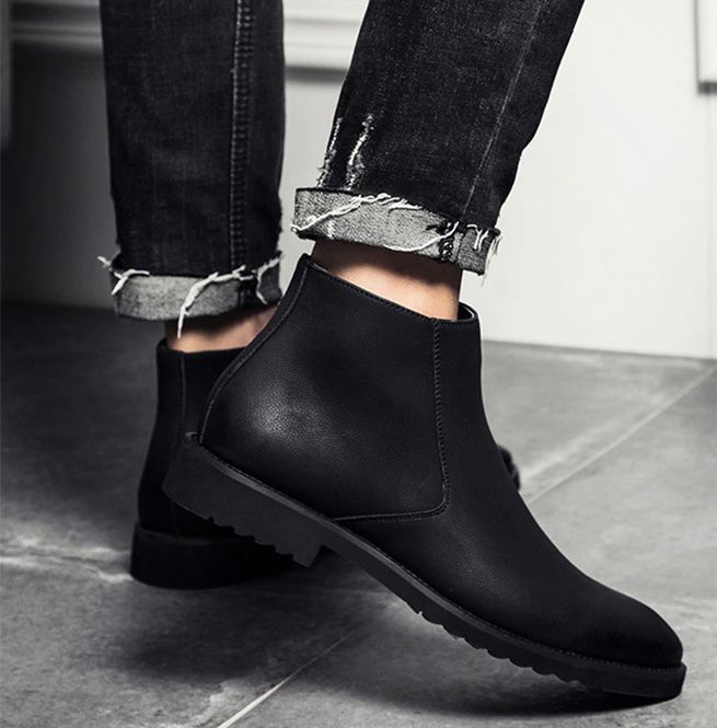 British Pointed Toe Zipper Side Leather Men's Chelsea Ankle Boots –