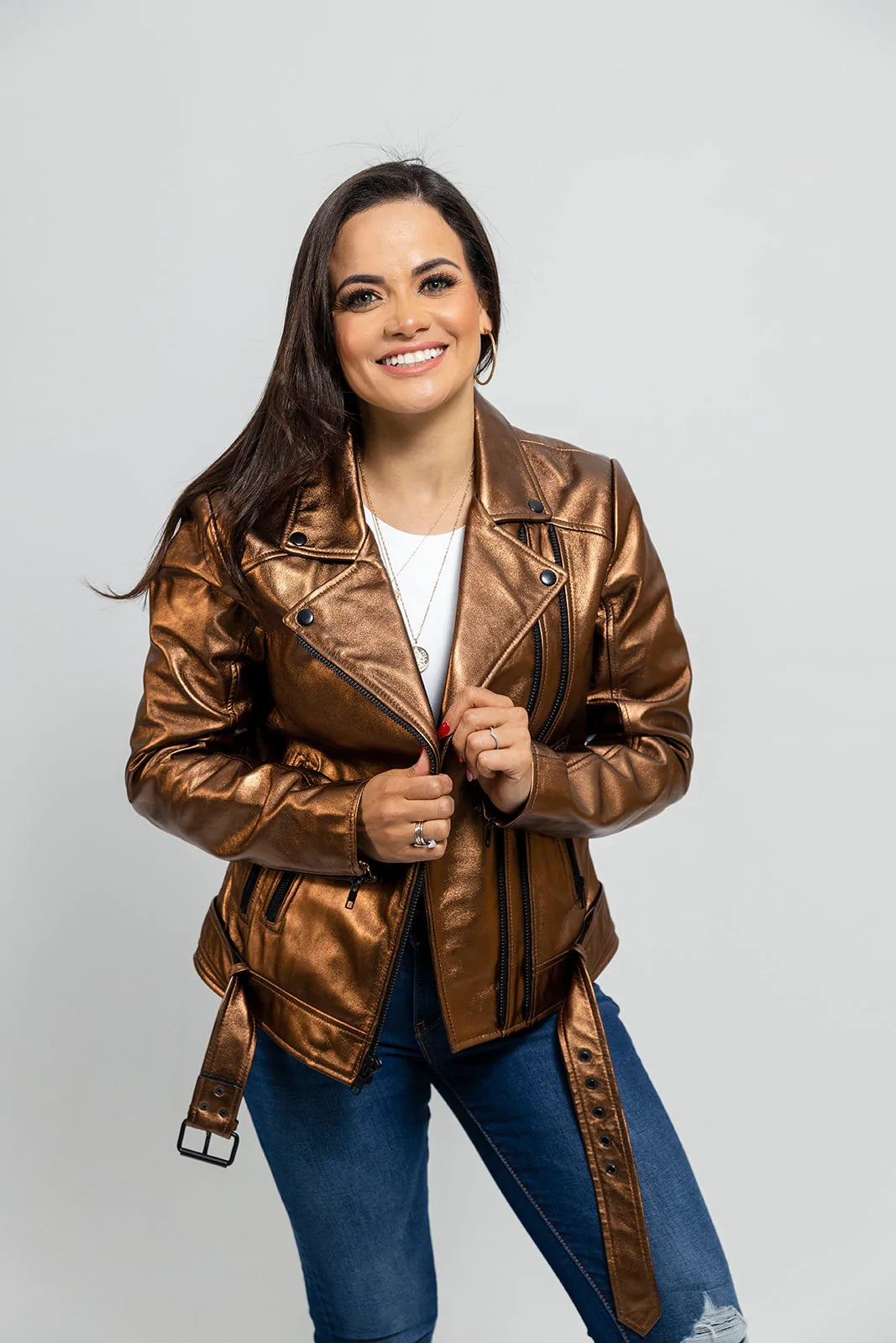 Women's Gothic Lambskin Leather Jacket, Bronze Gothic Leather Jacket for Women