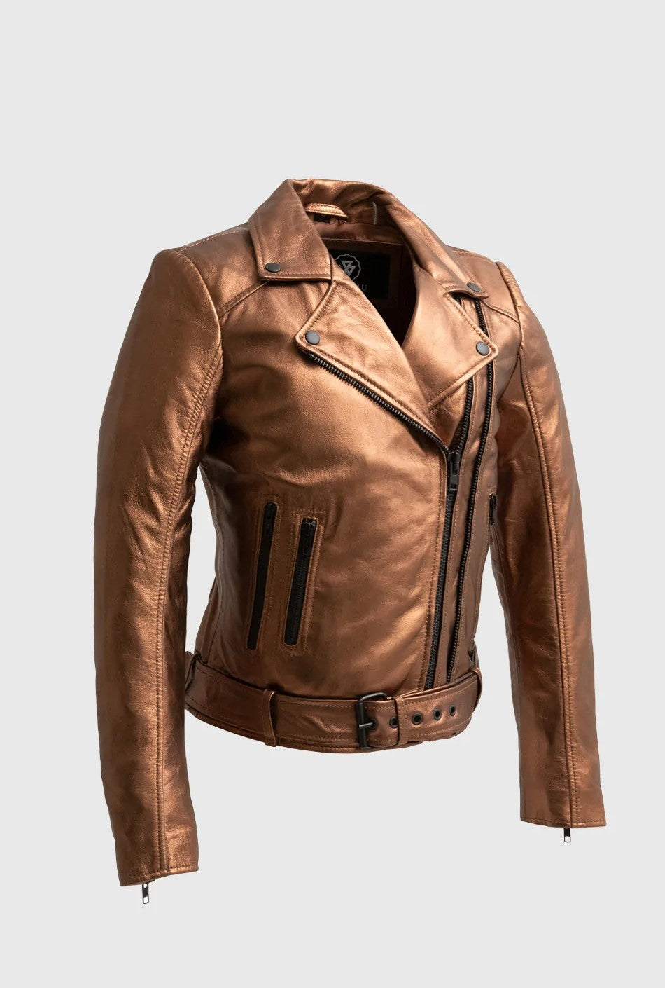 Women's Gothic Lambskin Leather Jacket, Bronze Gothic Leather Jacket for Women - Image 5