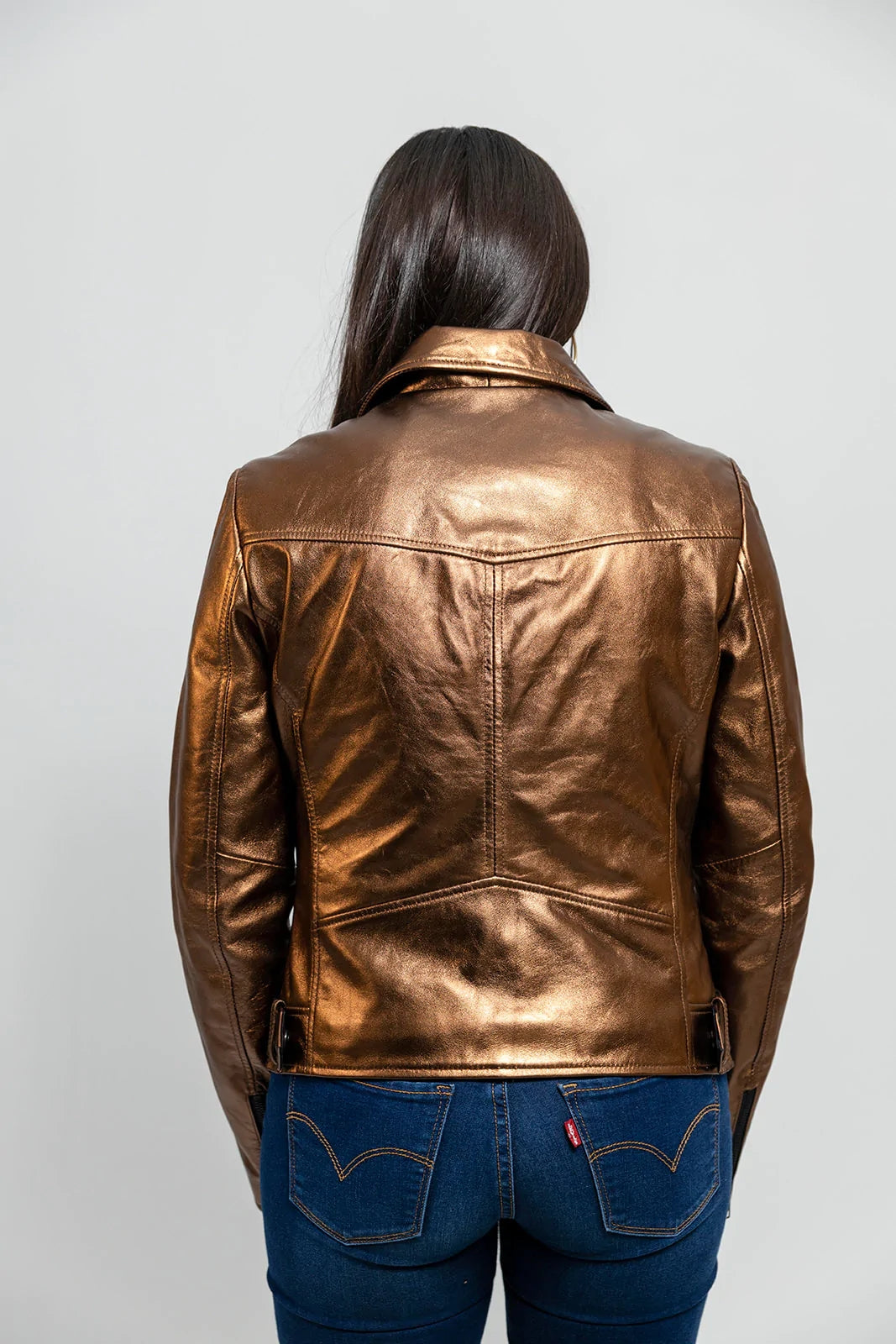 Women's Gothic Lambskin Leather Jacket, Bronze Gothic Leather Jacket for Women - Image 3