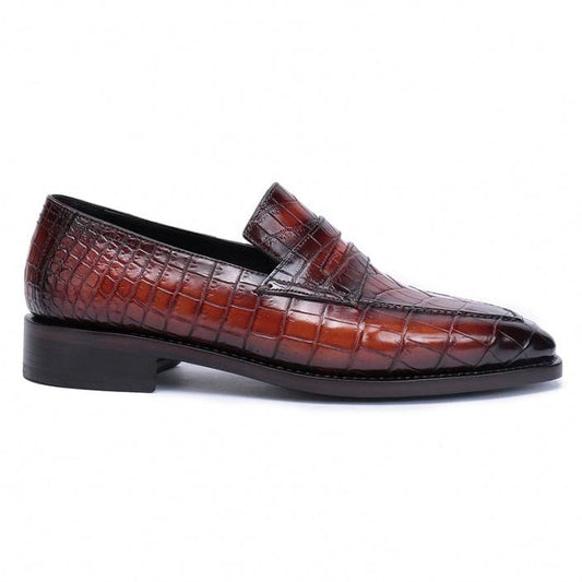 Burgundy Alligators pattern dress shoes for men, High end leather moccasins