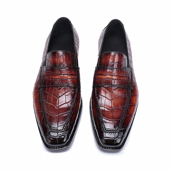 Burgundy Alligators pattern dress shoes for men, High end leather moccasins