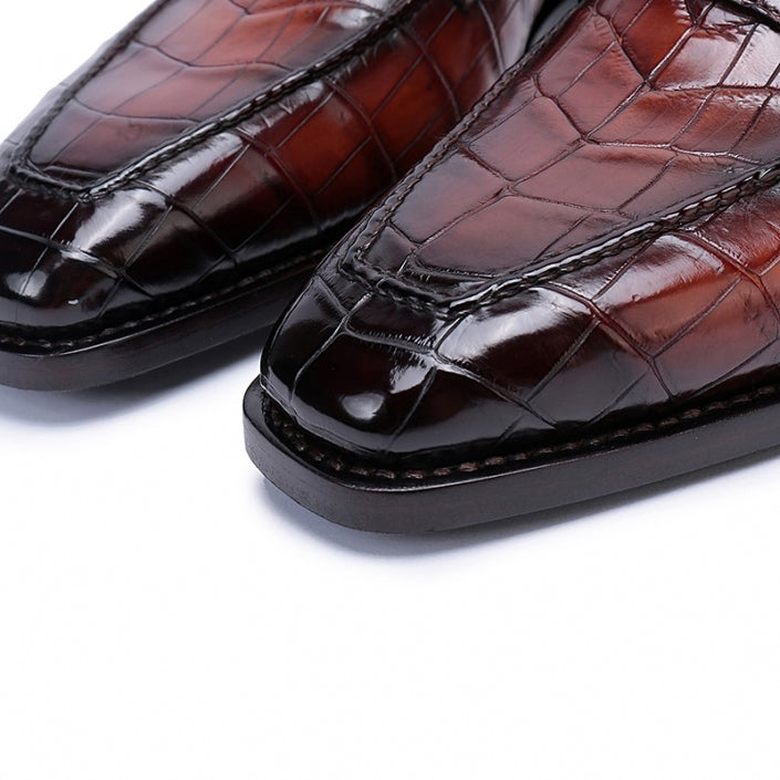 Burgundy Alligators pattern dress shoes for men, High end leather moccasins