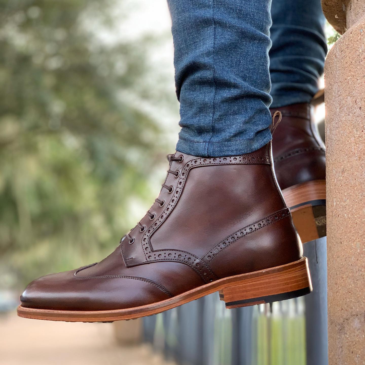 Burgundy Brown Leather Lace Up ankle dressBoots - GOODYEAR WELTED Sole