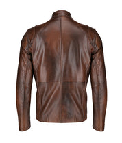 Handmade Classic Men Antique Brown Leather Bomber Jacket, Men Biker Leather Jacket - Image 2