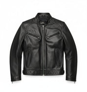 close-up-lay-flat - Men black Leather Motorcycle Jacket, Black biker leather Jacket