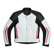 close-up-lay-flat - Men two tone Biker Leather Jacket, Mens motorcycle Racing Jacket