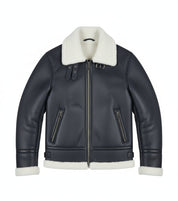 close-up-lay-flat - Men's B-3 Shearling Jacket, Aviator Leather Jacket, Bomber Jacket, Flight Jacket