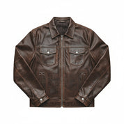 close-up-lay-flat - Men's Cafe Racer Field Jacket, Leather Motorcycle Jacket, Handmade Biker Jacket, Distressed Leather Jacket