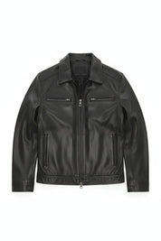 close-up-lay-flat - Men's Cafe Racer Leather Jacket, Motorcycle Leather Jacket, Handmade Biker Jacket