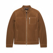 close-up-lay-flat - Men's Cafe Racer Suede Jacket, Suede Biker Jacket, Men's Motorcycle Jacket, Brown Suede Moto Jacket