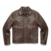 close-up-lay-flat - Men's Field Jacket Leather Jacket, Leather Trucker Jacket, Men's Outdoor Leather Jacket, Distressed Leather Jacket