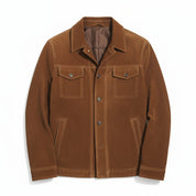 close-up-lay-flat - Men's Field Suede Jacket, Suede Field Jacket, Men's Casual Suede Jacket, Brown Suede Jacket