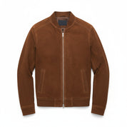 close-up-lay-flat - Men's Handmade Brown Suede Biker Jacket