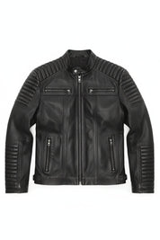 close-up-lay-flat - Men's Moto Leather Jacket, Racer Style Jacket, Leather Motorcycle Jacket, Biker Jacket