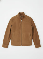 close-up-lay-flat - Men's Racer Suede Jacket, Men's Suede Jacket, Racer Style Jacket, Lightweight Suede Jacket
