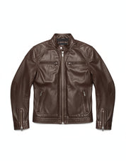close-up-lay-flat - Men's Slim Fit Brown Leather Jacket