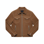 close-up-lay-flat - Men's Trucker Suede Jacket, Men's Suede Jacket, Casual Suede Jacket, Lightweight Suede Jacket