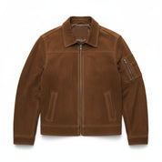 close-up-lay-flat - Men's Trucker Suede Jacket, Suede Biker Jacket, Men's Casual Suede Jacket, Suede Moto Jacket