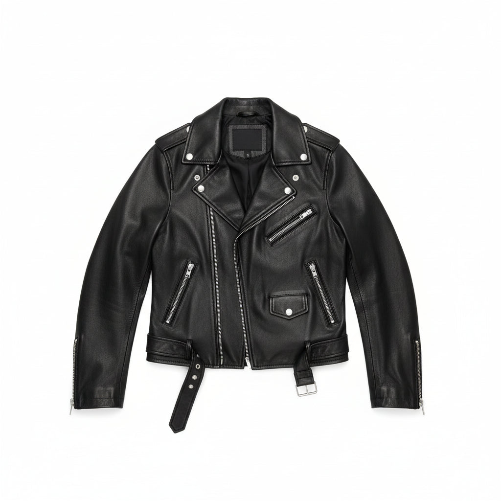 close-up-lay-flat - Women Black Leather moto Jacket, Womens Fashion black leather belted Jacket
