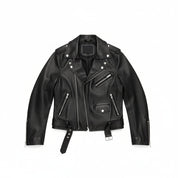close-up-lay-flat - Women Black Leather moto Jacket, Womens Fashion black leather belted Jacket