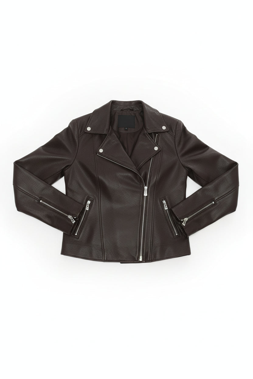 close-up-lay-flat - Women's Biker Leather Jacket, Moto Jacket for Women, Handmade Leather Motorcycle Jacket