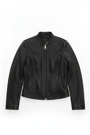 close-up-lay-flat - Women's Cafe Racer Leather Jacket, Women's Biker Jacket, Leather Moto Jacket, Handmade Leather Jacket